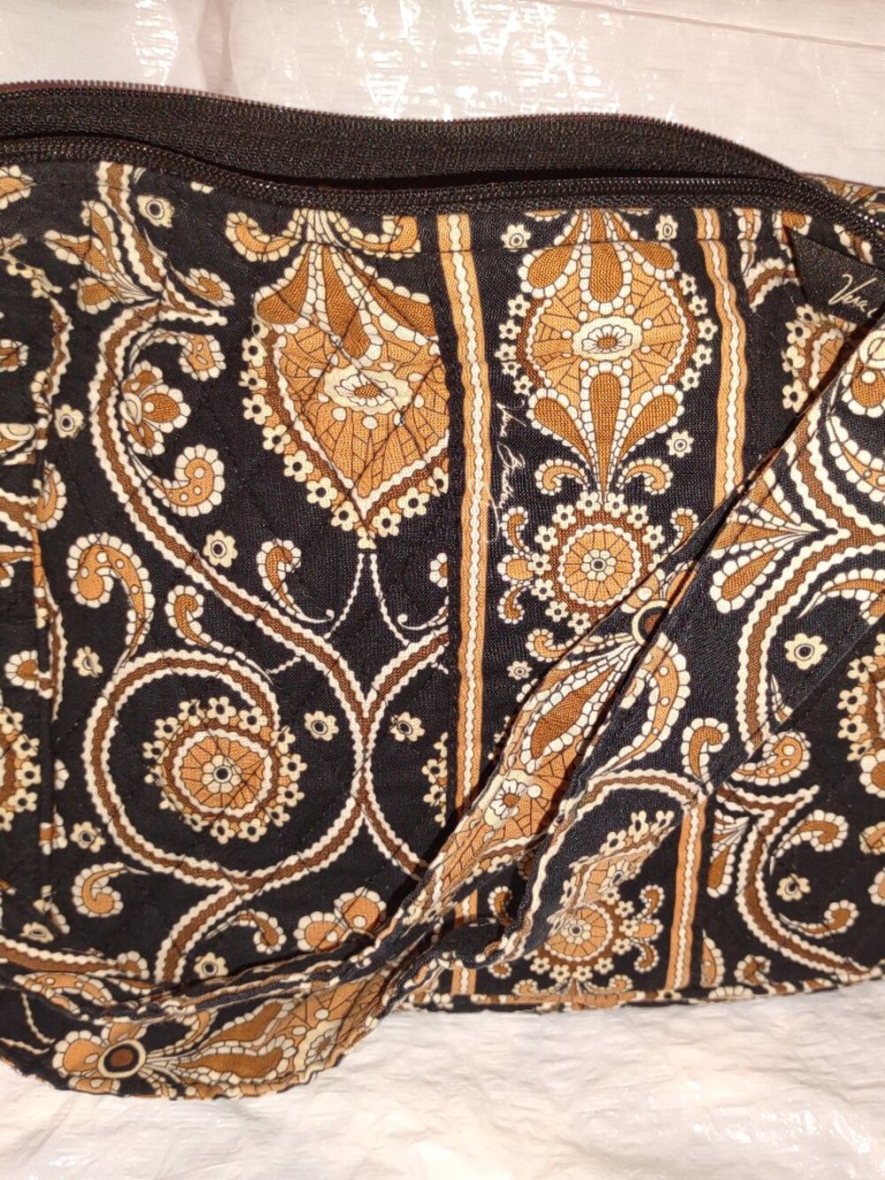 VERA BRADLEY Black and Caramel Print Adjustable Hobo Bag